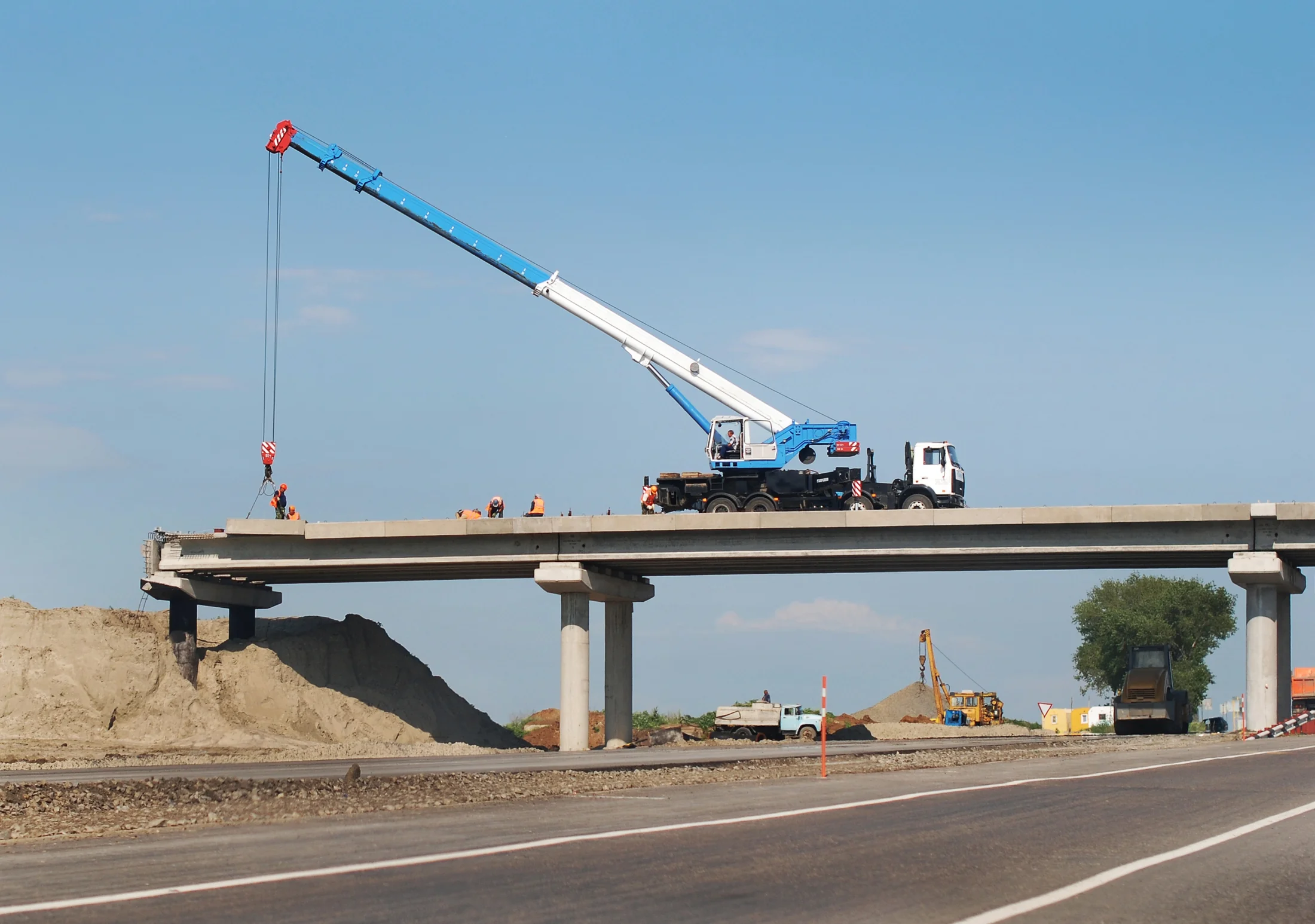 Bridge construction works shown in full