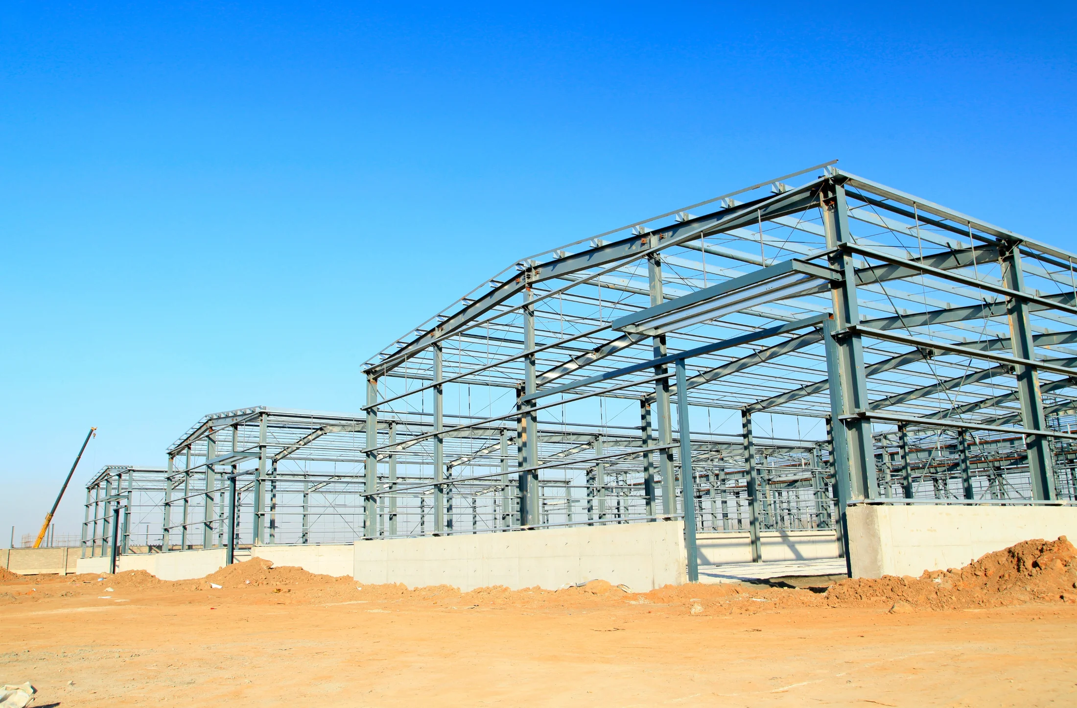 Steel frame industrial building under construction